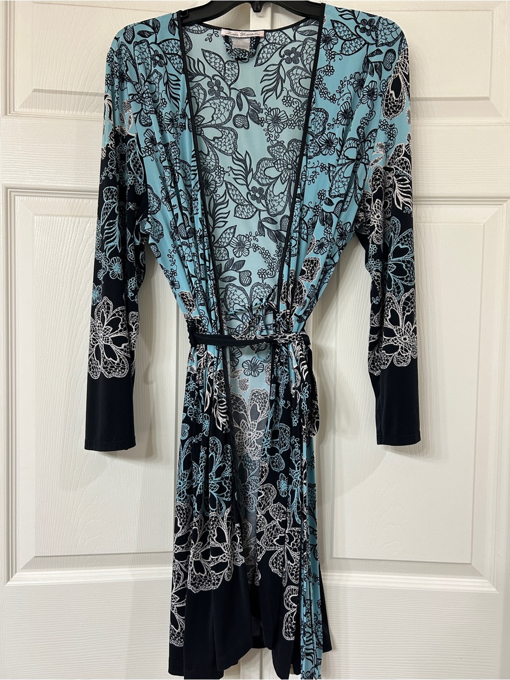 Linea Donatella Black & Blue Floral Wrap Robe